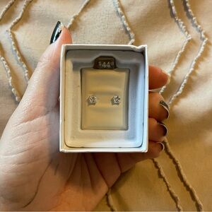 PIERCING PAGODA 10K White Gold Cubic Zirconia Square Basket Post Earrings NEW